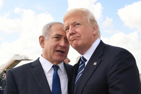 Benjamin Netahyahu con Donald Trump en el aeropuerto Ben Gurion (Amos Ben Gershom GPO)